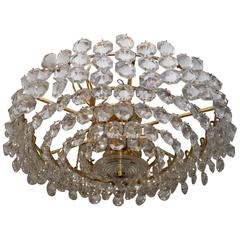 Tiered Brass and Facet Cut-Glass Element Chandelier 9