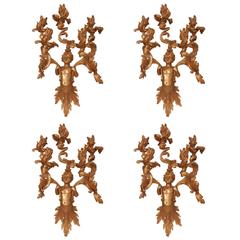 Set of Four 19th Century French Gilt Bronze Putti Sconces