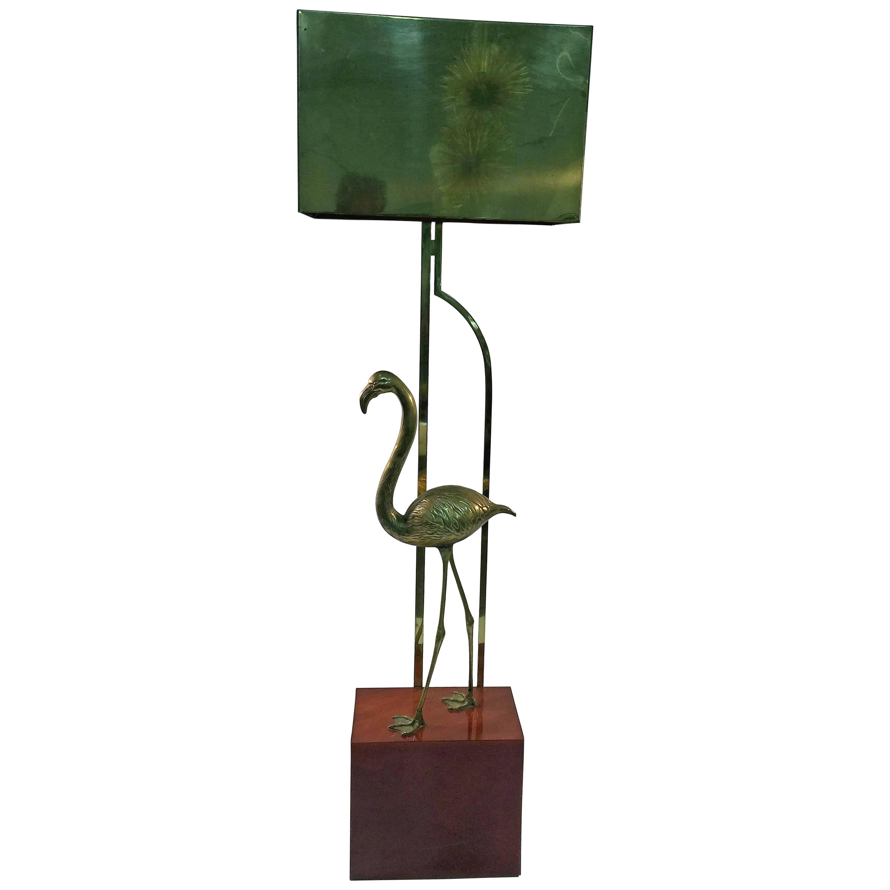 Exceptional Signed Curtis Jere Brass Flamingo Sculptural Floor Lamp For Sale