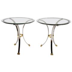 Pair of Maison Jensen Round Chrome and Brass End Tables 5