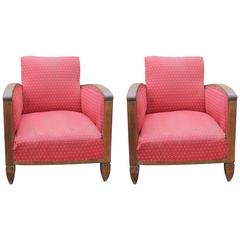 Pair of French Art Deco Walnut Club Chairs, circa 1940s 2