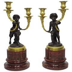 19th Century Louis XVI Style Patinated and Gilt Bronze Figural Candelabra, Pair 3