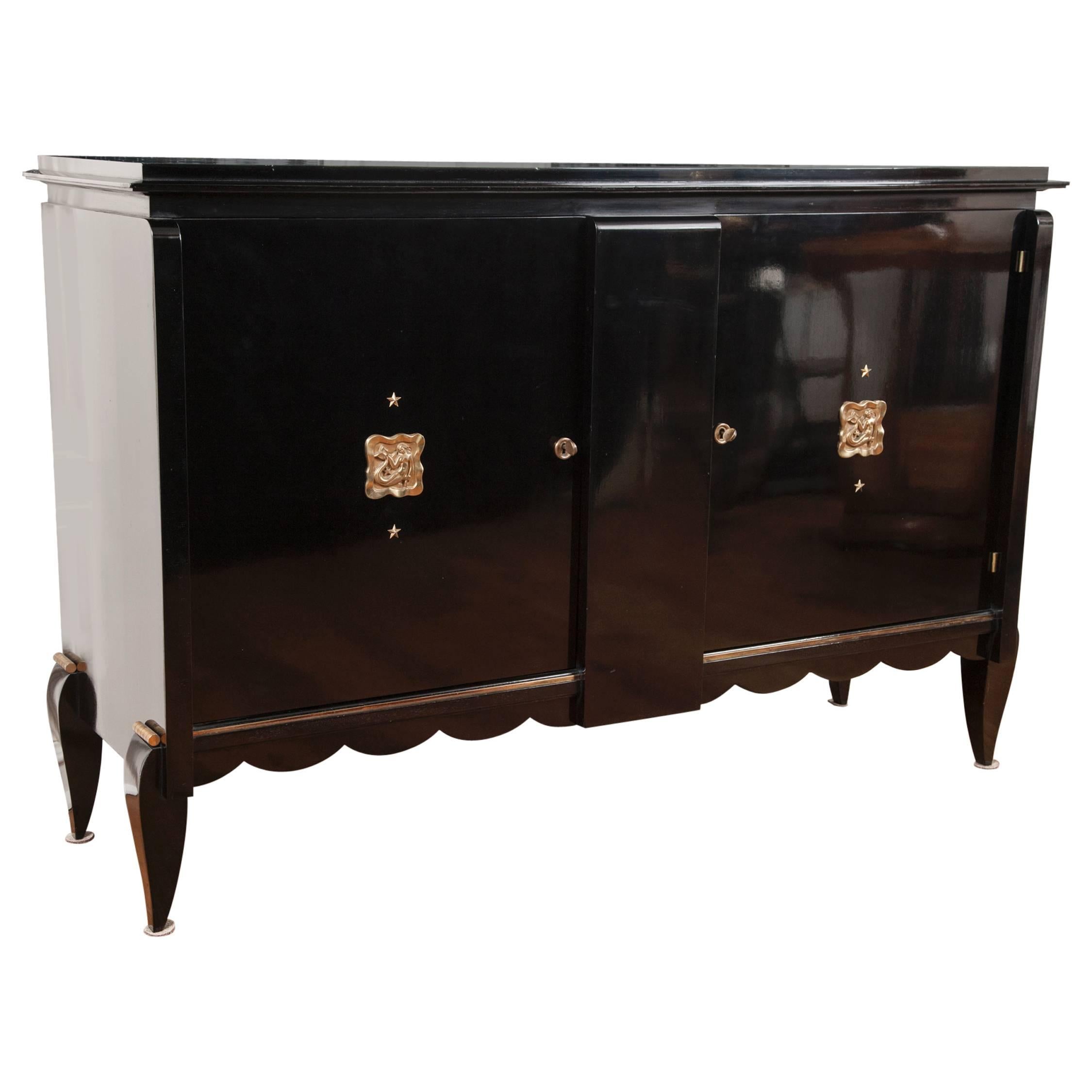  Mid Century French Ebonized Sideboard, Leleu- style