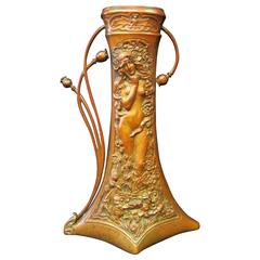 Vintage Art Nouveau Patinated Bronze Vase by Charles Korschann