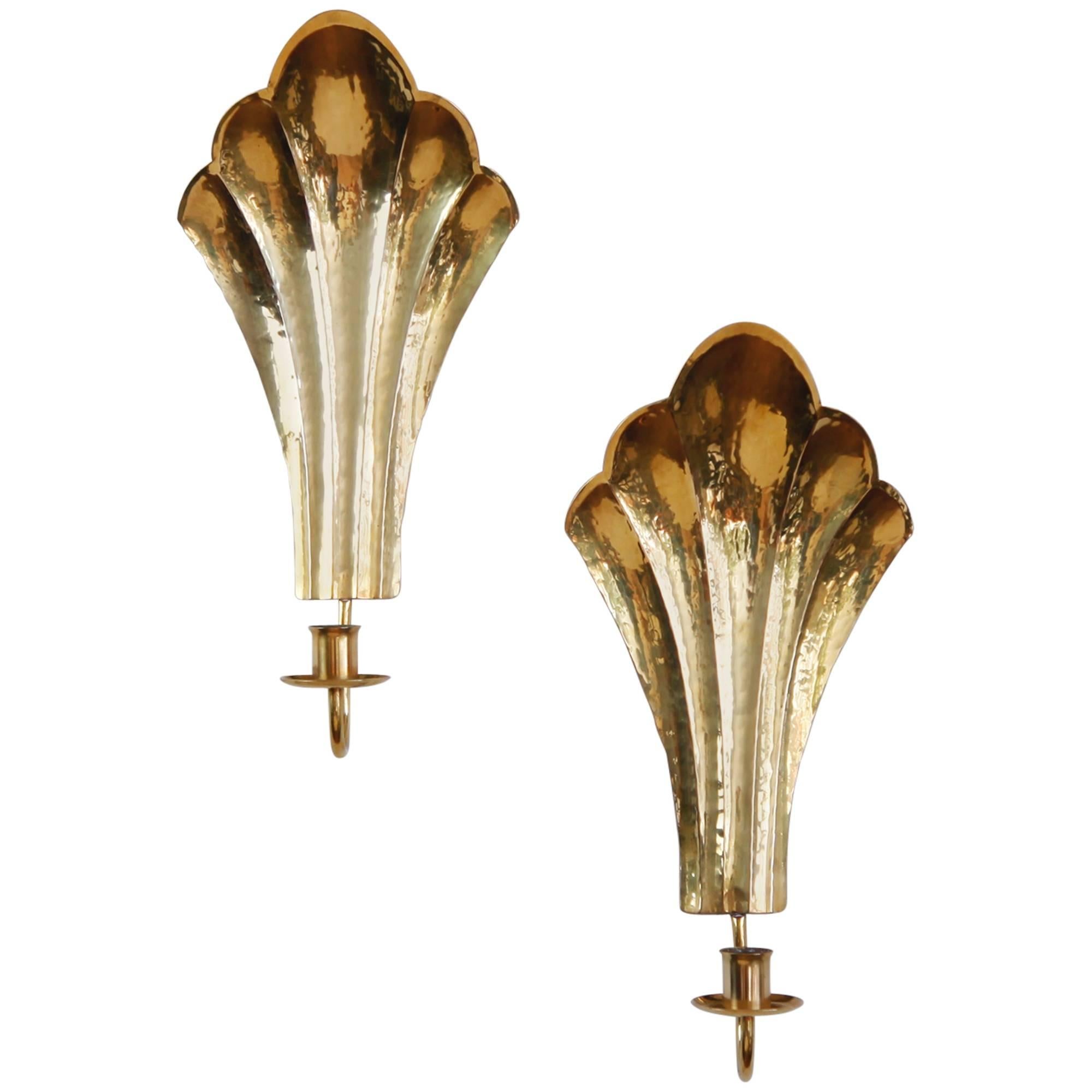 Pair of Arvika Hammered Brass Candle Sconces