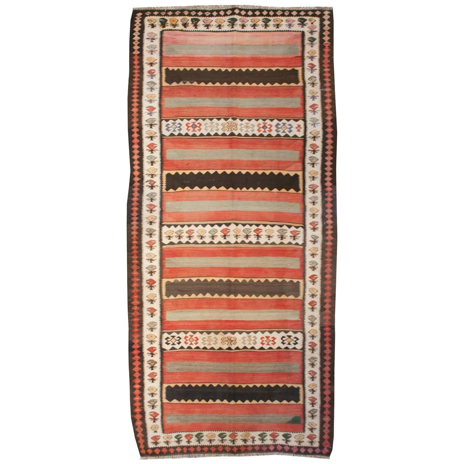 Bold Early 20th Century Zarand Kilim Runner For Sale