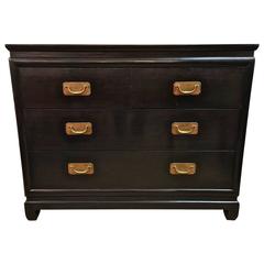 Vintage Asian Inspired Black Lacquer Chest of Drawers Dresser