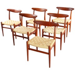 Six Charming Teak Dining Chairs Mod. W2 Designed Hans Wegner, Denmark, 1950