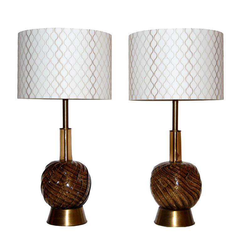 Seguso Table Lamps with Custom Shades For Sale