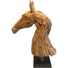 Monumental & Sculpture en bois de ferraille représentant une tête de cheval
