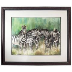 "Grazing Zebras" Watercolor Painting Howard ‘97
