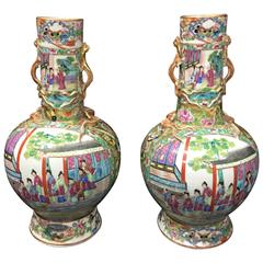 Pair of Antique Canton Vases