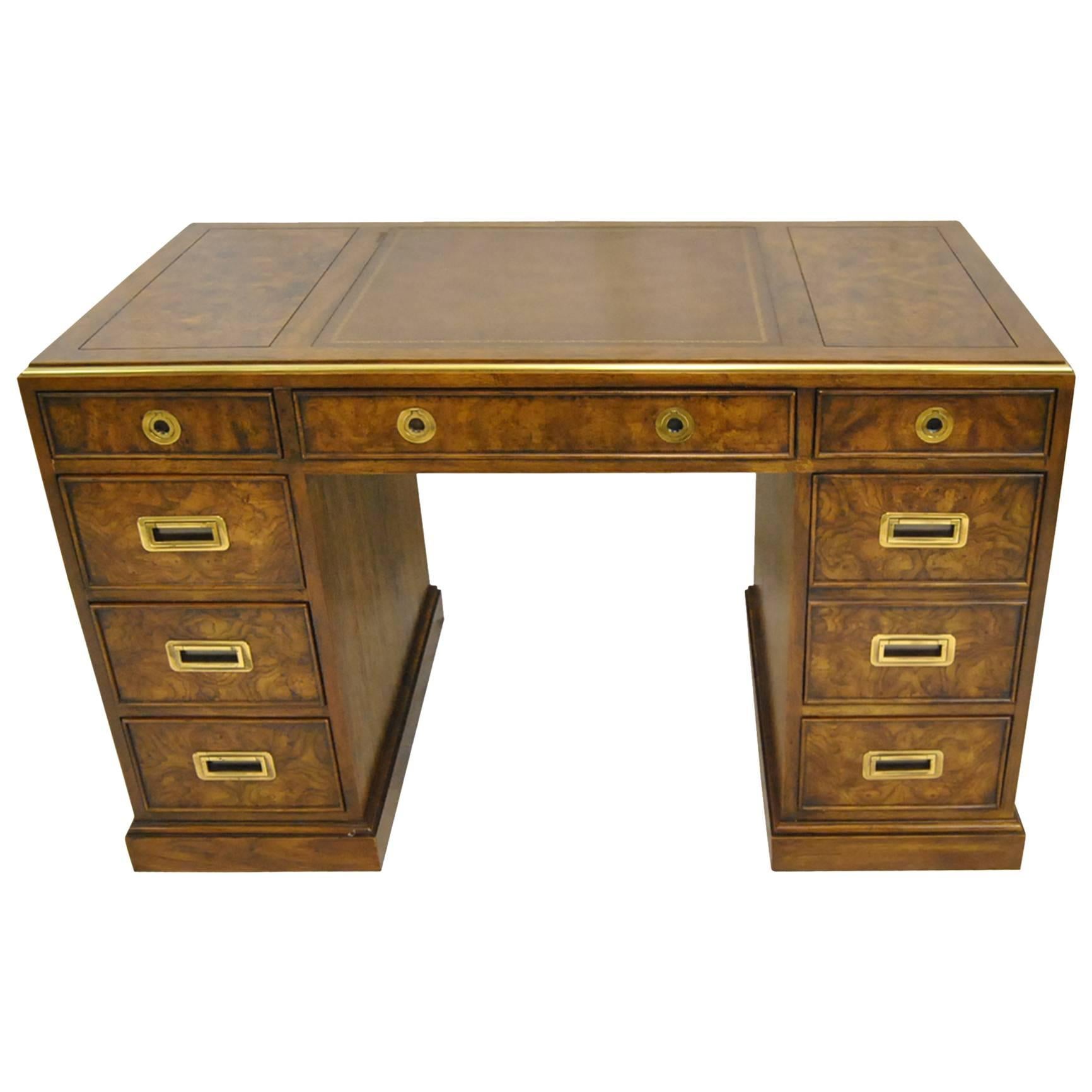 Campaign Style Burled Wood Desk by Drexel