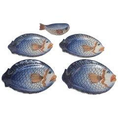 French 1950s Vallauris Fish Plates and Jug
