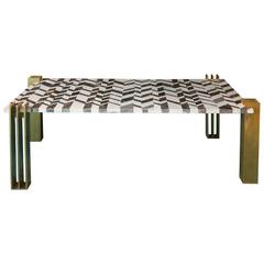 1970s Marble Intarsio and Brass Coffee Table