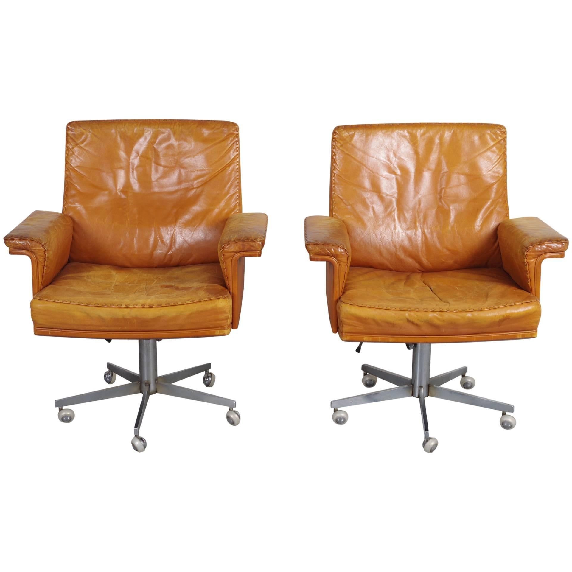 De Sede DS31 Office Swivel Chairs in Cognac Leather For Sale
