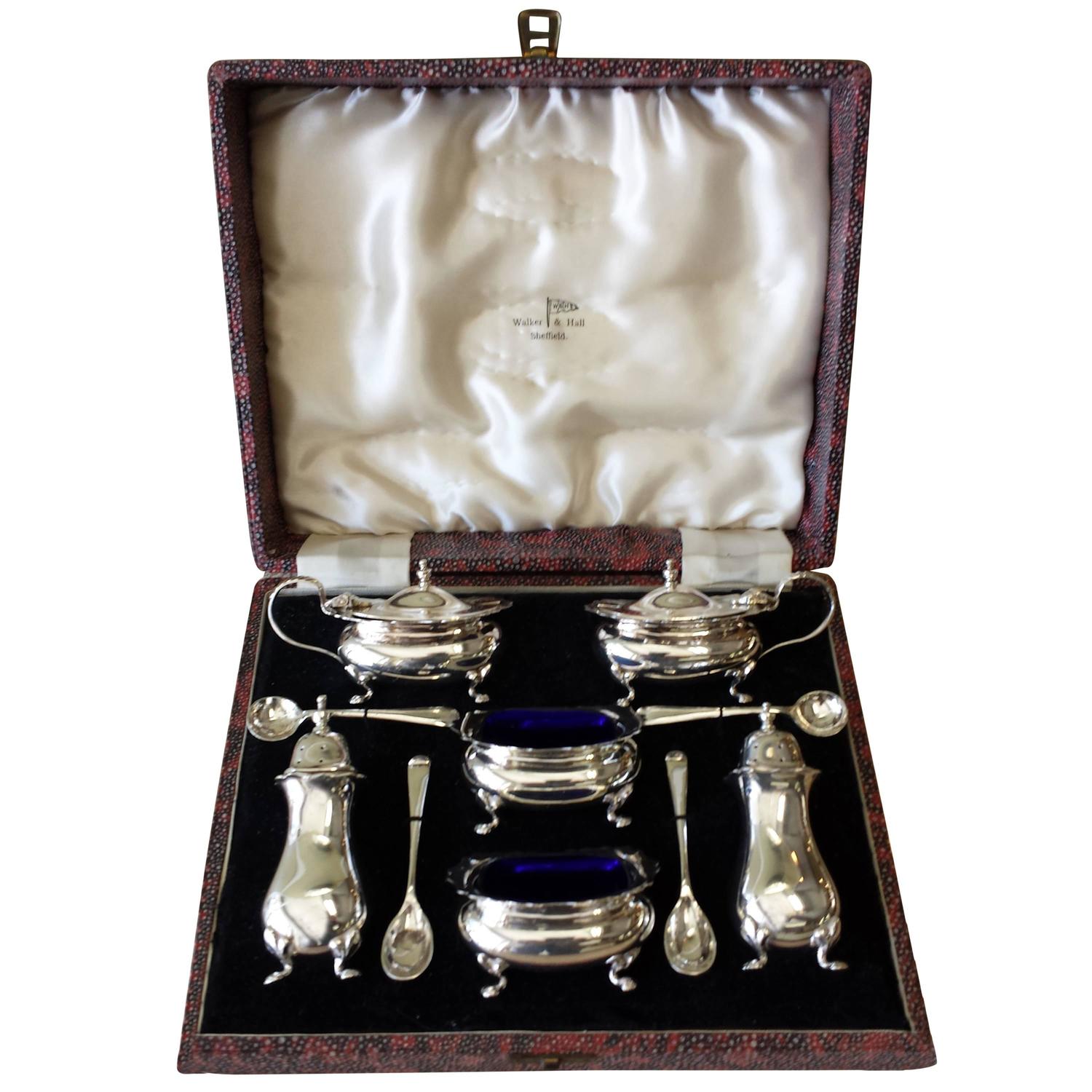 Walker and Hall Silver Plate Condiment Set, Sheffield England, circa
