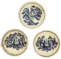 Set of Three Vintage Hungarian Blue and White Hand-Painted Ceramic Bowls