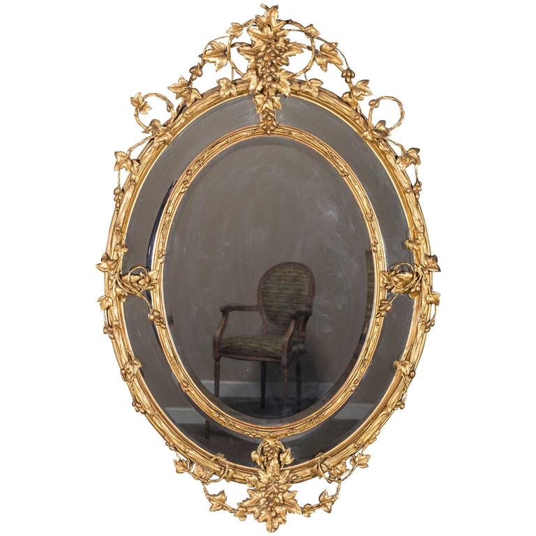 Huge Antique French Wine Estate Oval Mirror, circa 1875 at 1stDibs