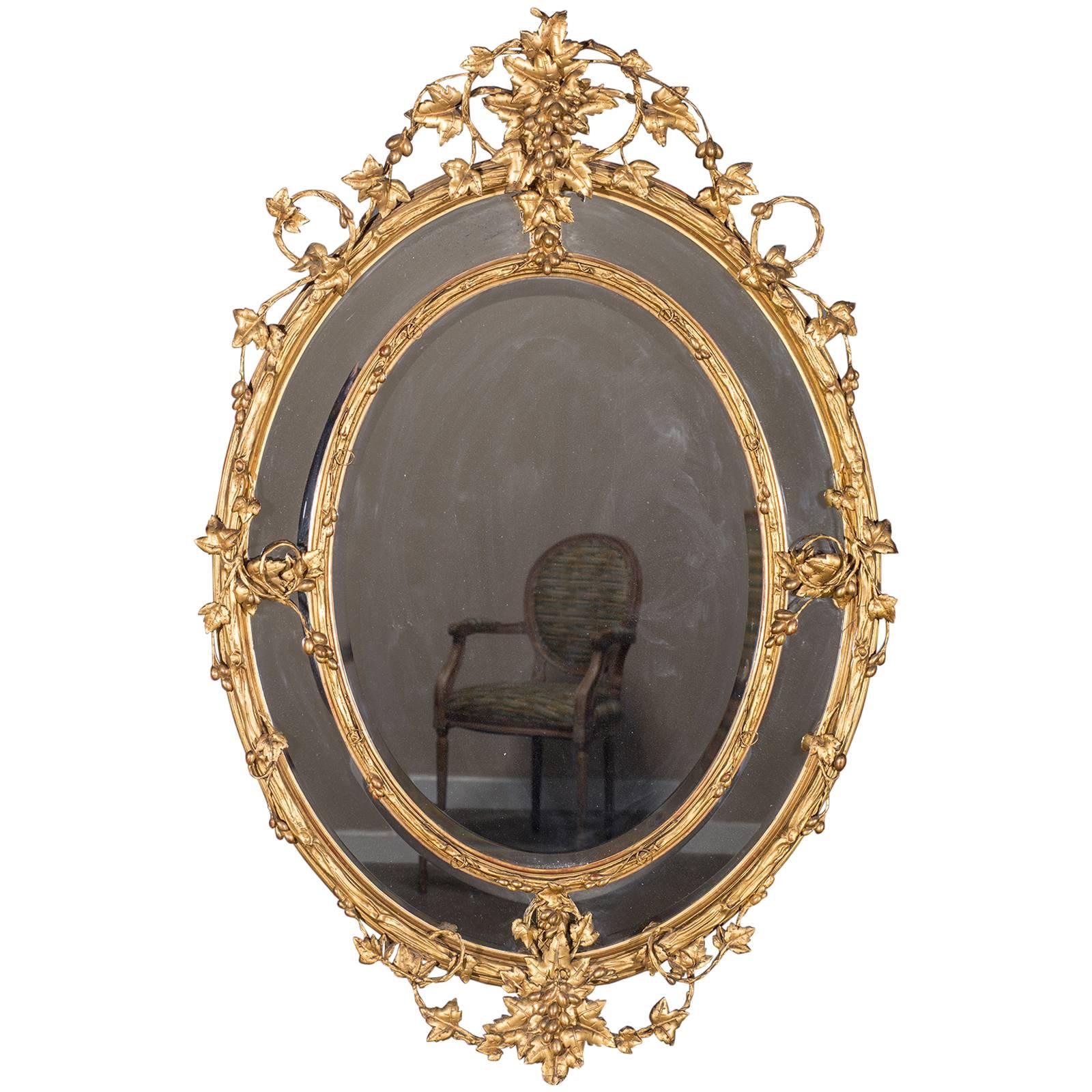 Huge Antique French Wine Estate Oval Mirror, circa 1875