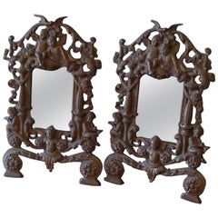 Pair of Victorian Cast Iron and Gilt Angel Wall Mirrors, circa 1880s