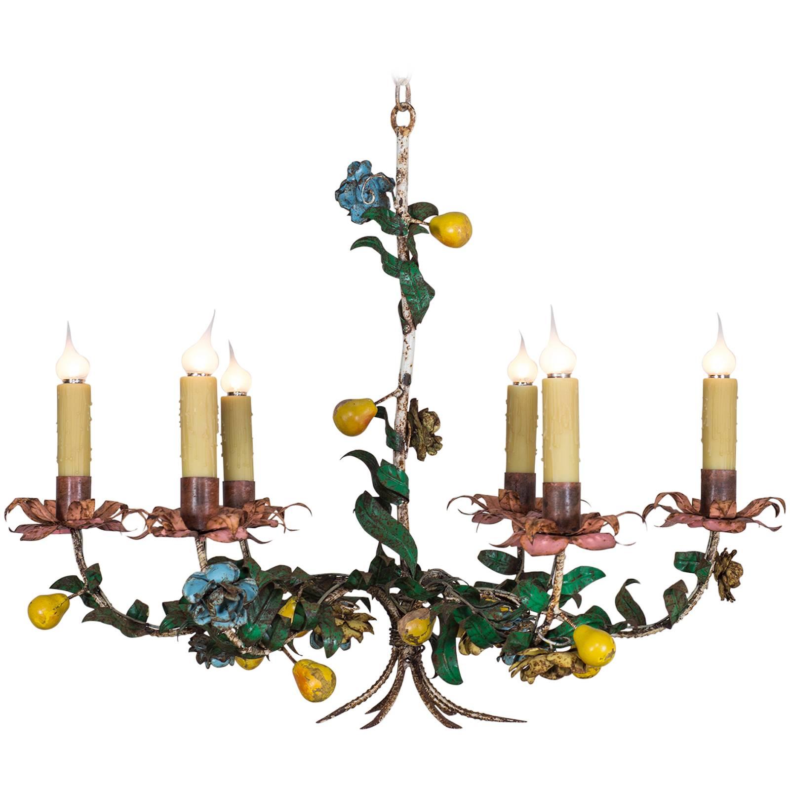 Whimsical Vintage Italian Tole Chandelier, circa 1920