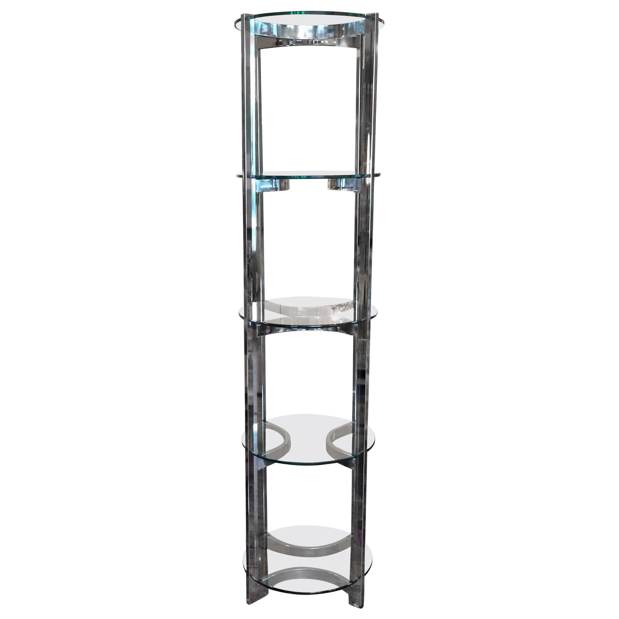 Mid-Century Modern Stylish Circular Chrome and Glass Etagere