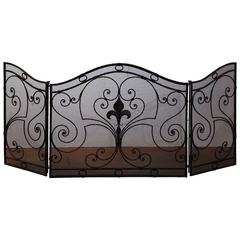 French Wrought Iron Fireplace Screen with Fleur de Lis