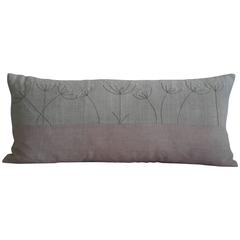 Hand Embroidered Cow Parsley on antique linen Pillow