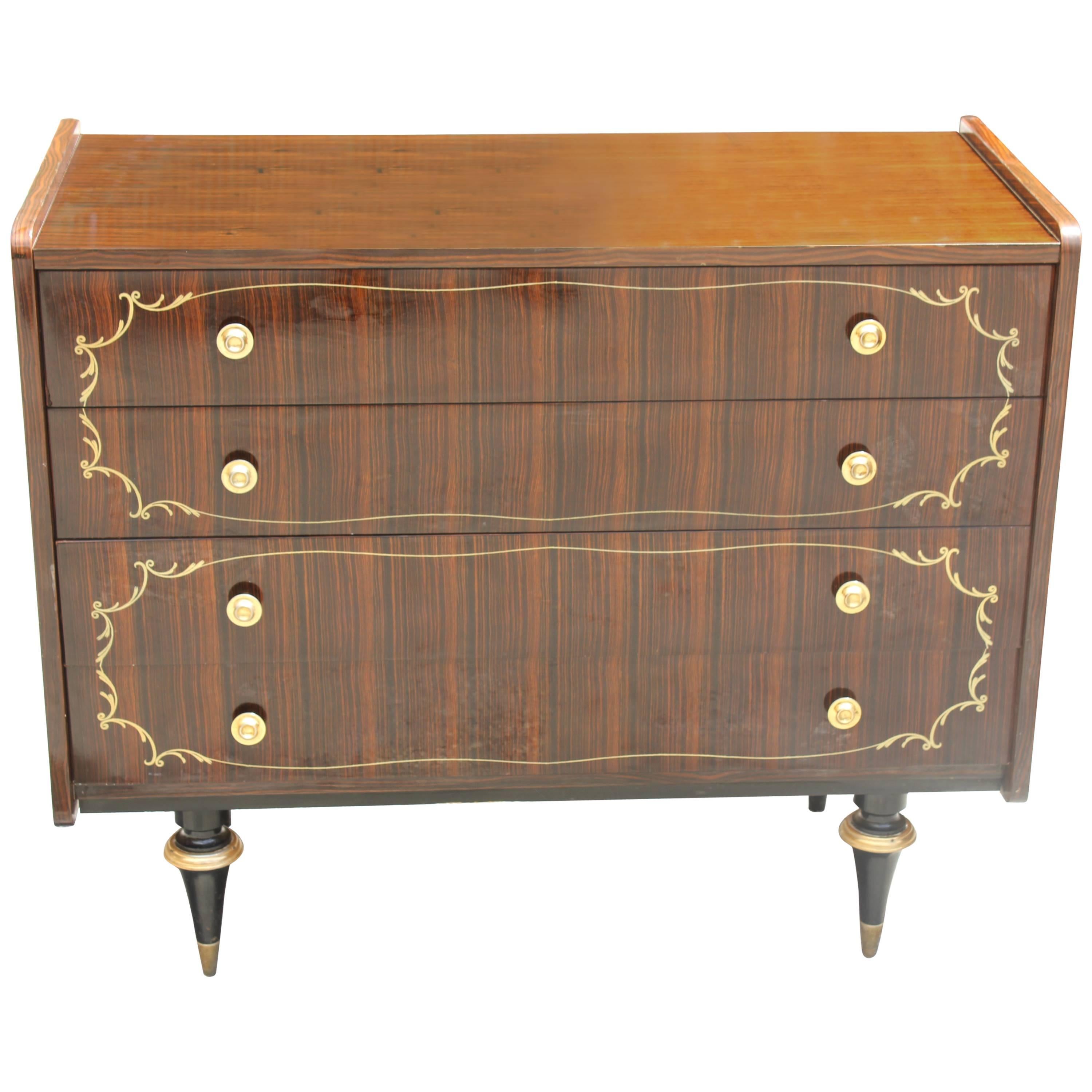 French Art Deco Exotic Macassar Ebony Four-Drawer Dresser, circa 1940s