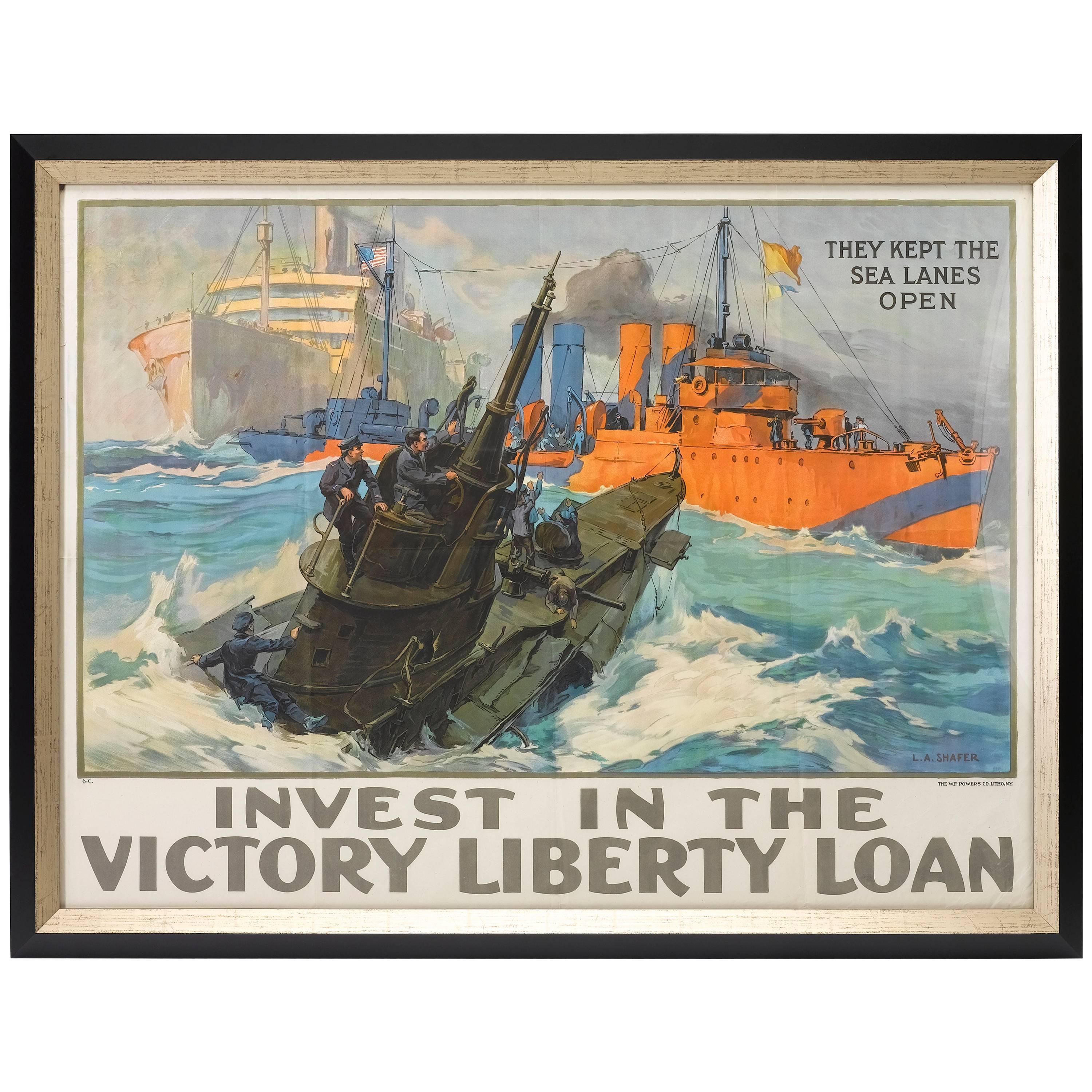 1918 Navy Patriotic Poster, "They Kept the Sea Lanes Open, " Antique WWI Poster