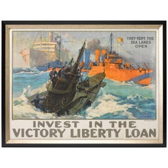 1918 Navy Patriotic Poster, "They Kept the Sea Lanes Open, " Antique WWI Poster