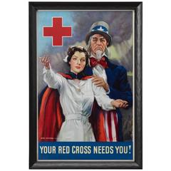 Antique World War I Red Cross Propaganda Poster by James Montgomery Flagg