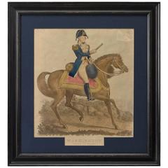 George Washington on Horseback Antique Hand-Colored Print