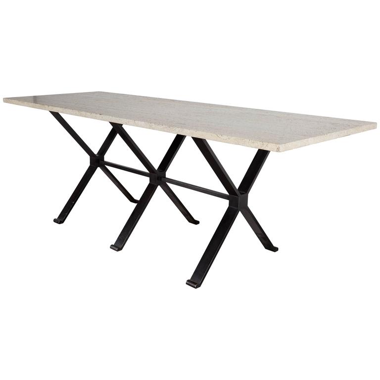 Travertine and Bronze Dining Table For Sale at 1stdibs