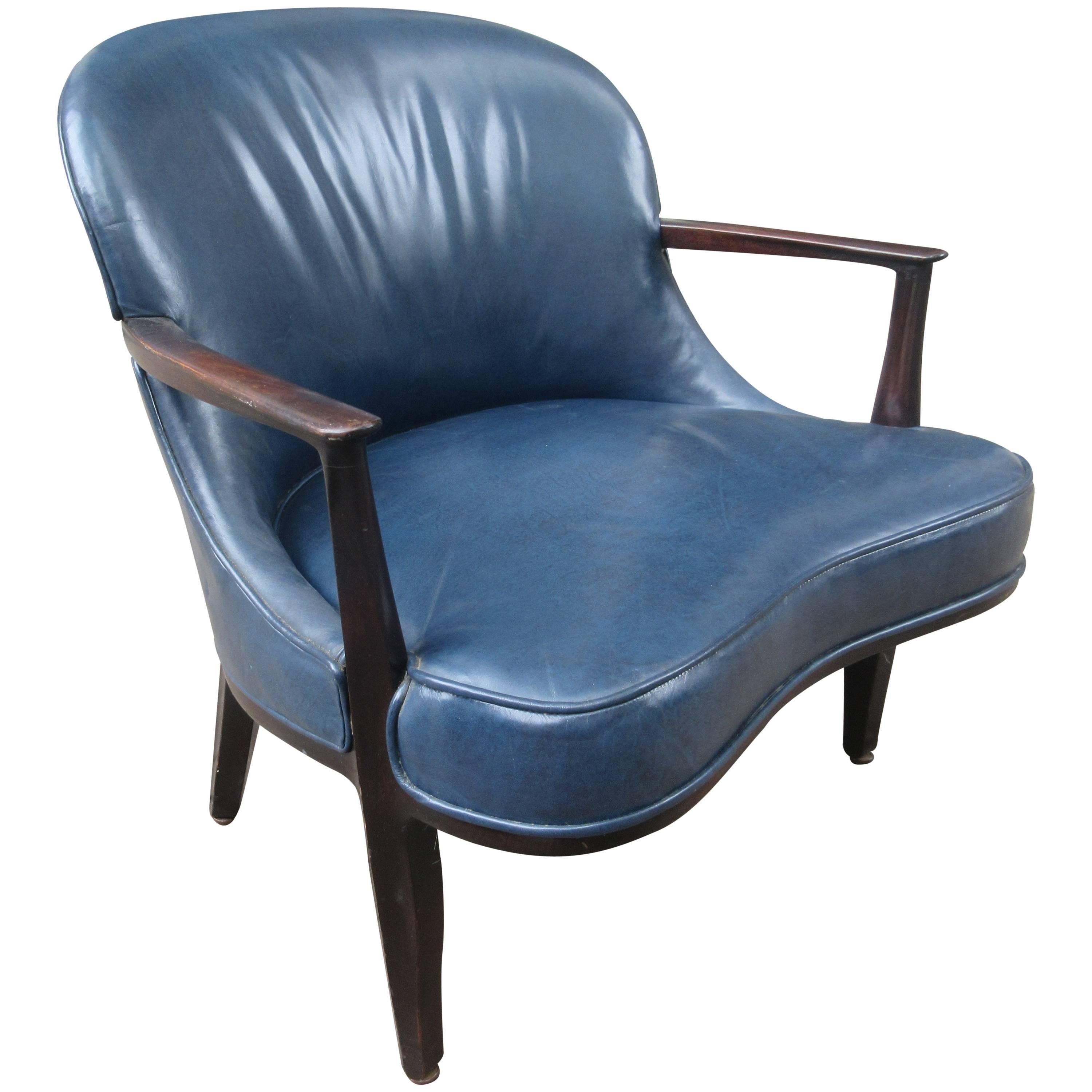 Dunbar Edward Wormley Janus Collection Blue Leather Chair