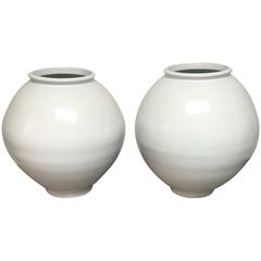 Pair of Large Contemporary Porcelain Moon Jars 