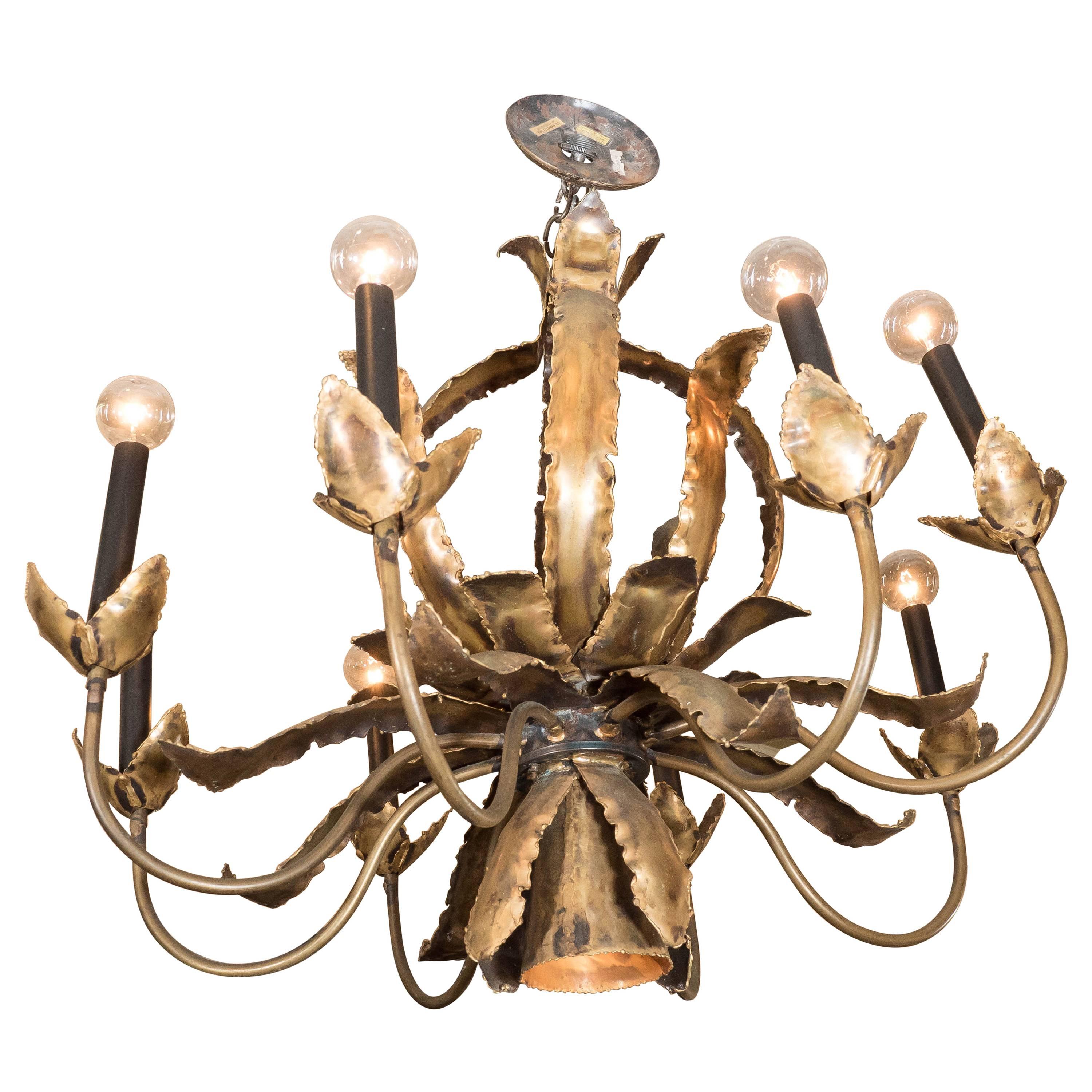 Mid-Century Brutalist Style Brass Chandelier in Pineapple Form