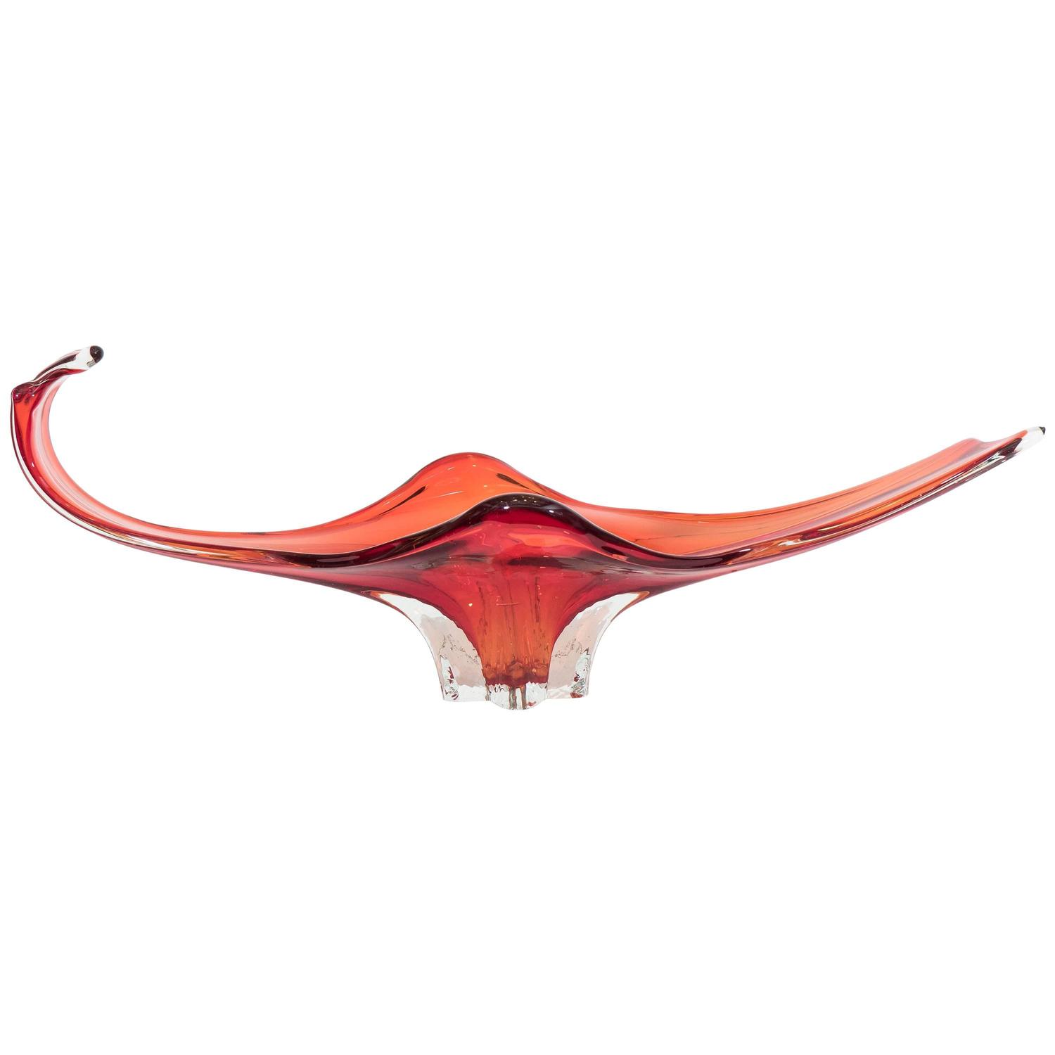 Murano Glass 'Sommerso' Orange Decorative Bowl and Centerpiece at 1stdibs