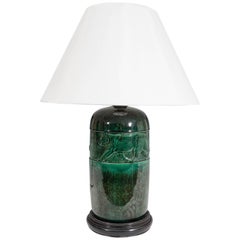 René Meynial Art Deco Green Ceramic Lamp with Panther