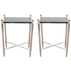 Pair of Granite Top Side Tables on Chrome Bases