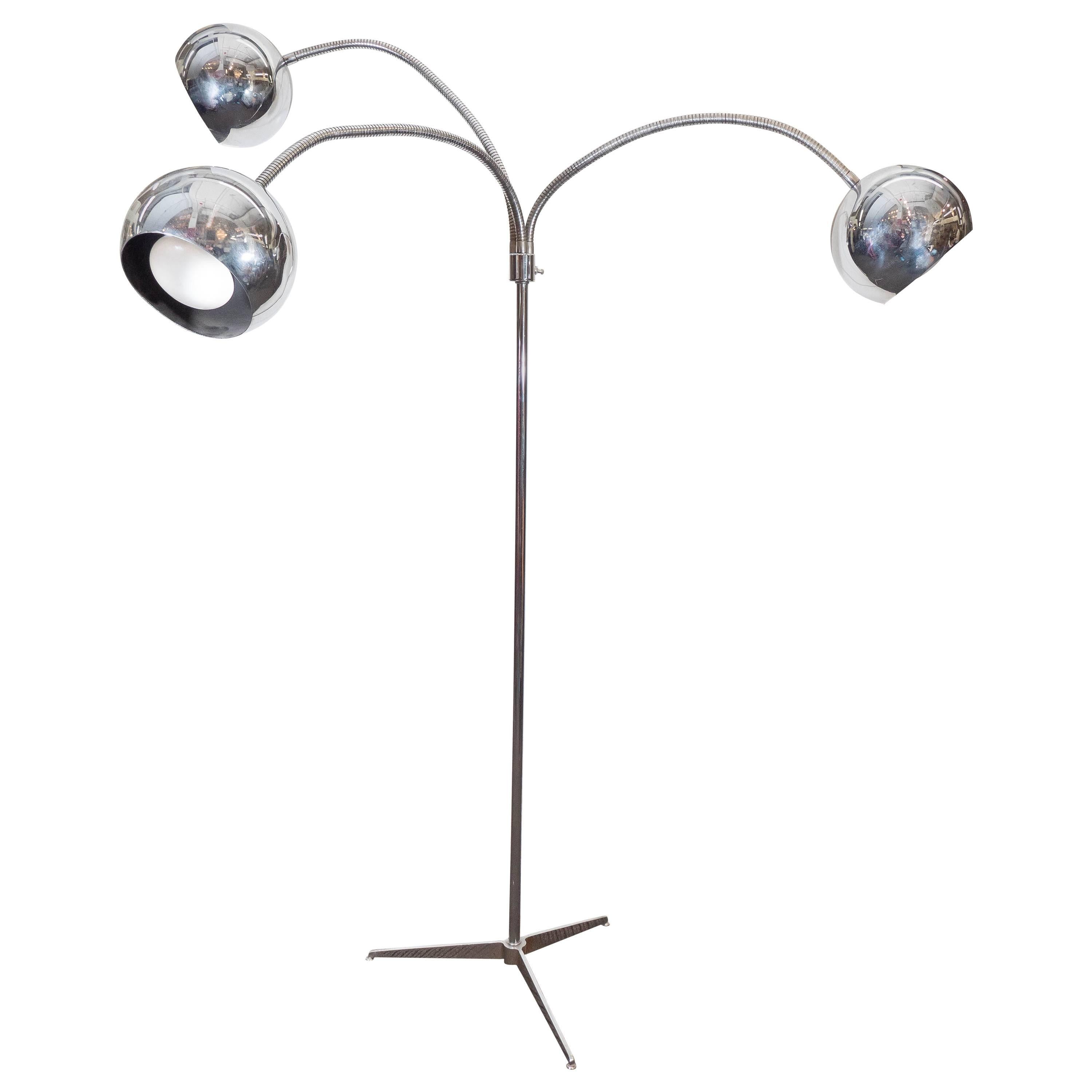 Italian ThreeLight Chrome Floor Lamp on Tripod Base For Sale at 1stDibs