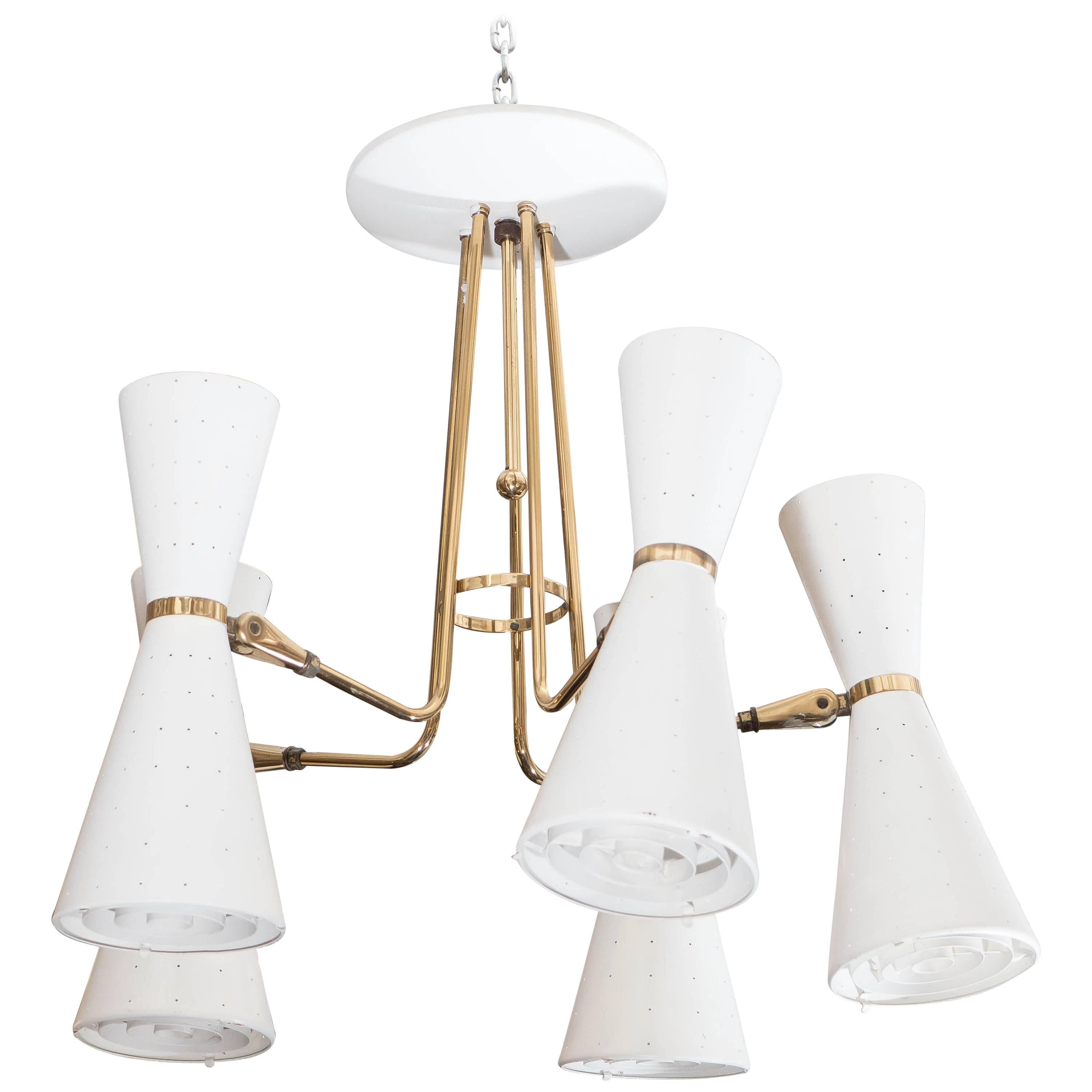 Lightolier Ten-Light Chandelier with Perforated Conical Shades