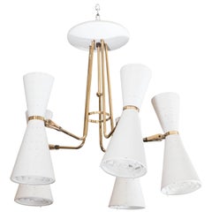 Vintage Lightolier Ten-Light Chandelier with Perforated Conical Shades