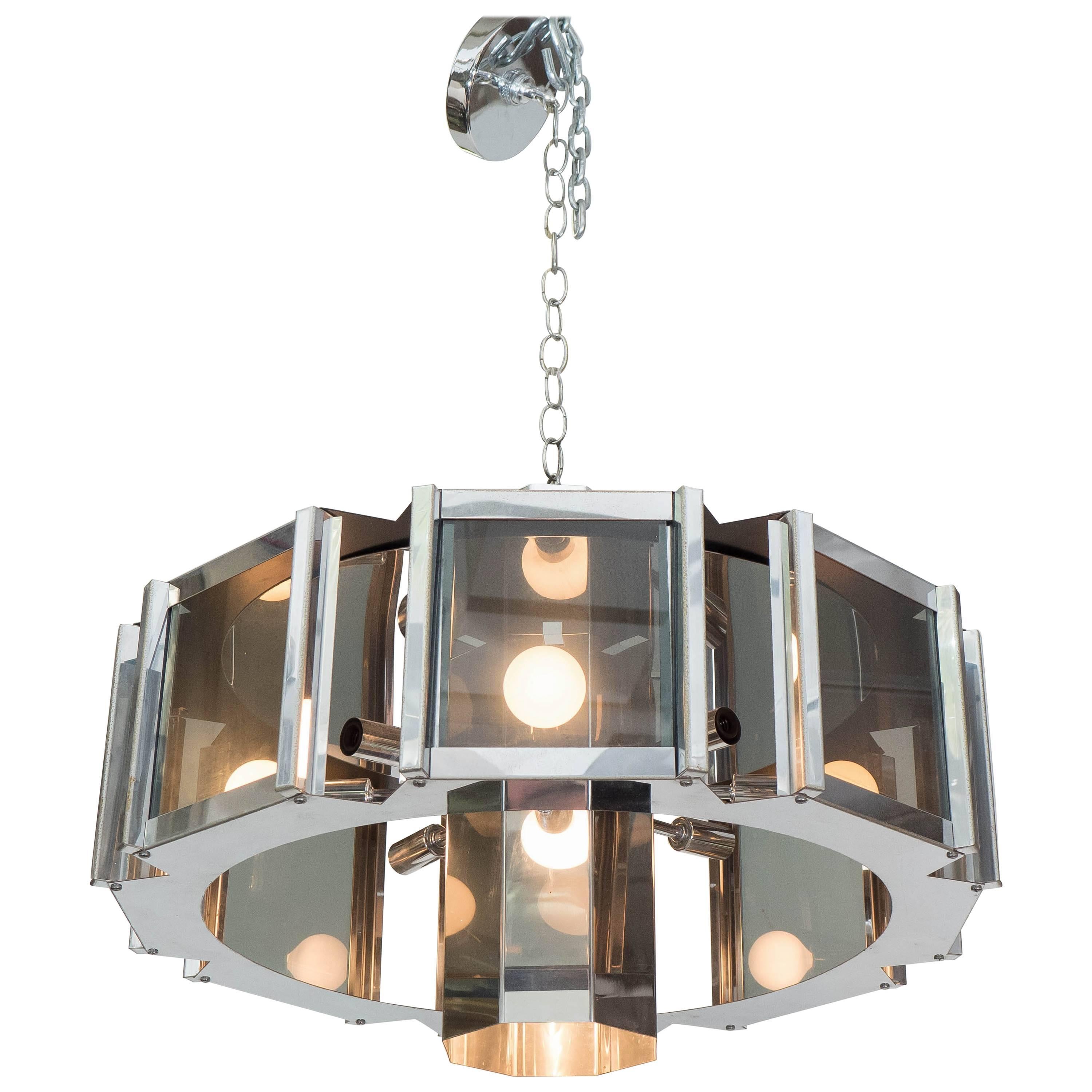 Frederick Ramond Octagonal Chandelier in Chrome and Glass