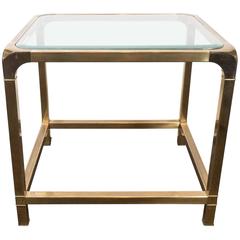 Mastercraft Glass Top Beveled Side Table in Brass