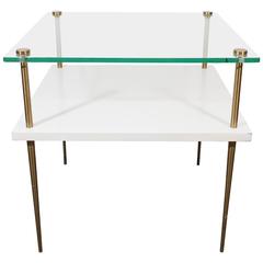 Glass and Laminate Two-Tier Table on Brass Legs