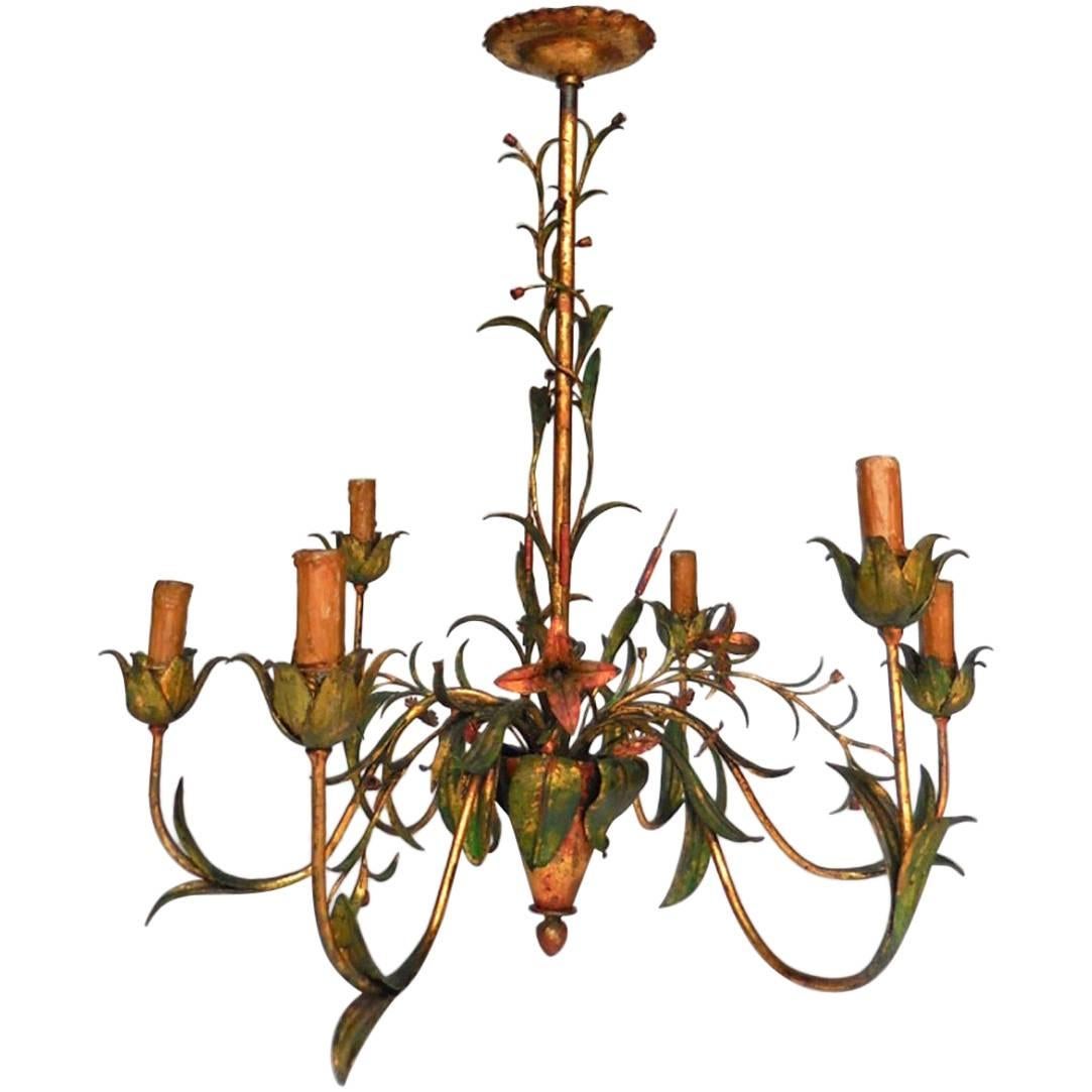 Daintly Floral Painted Iron Chandelier