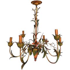 Vintage Daintly Floral Painted Iron Chandelier