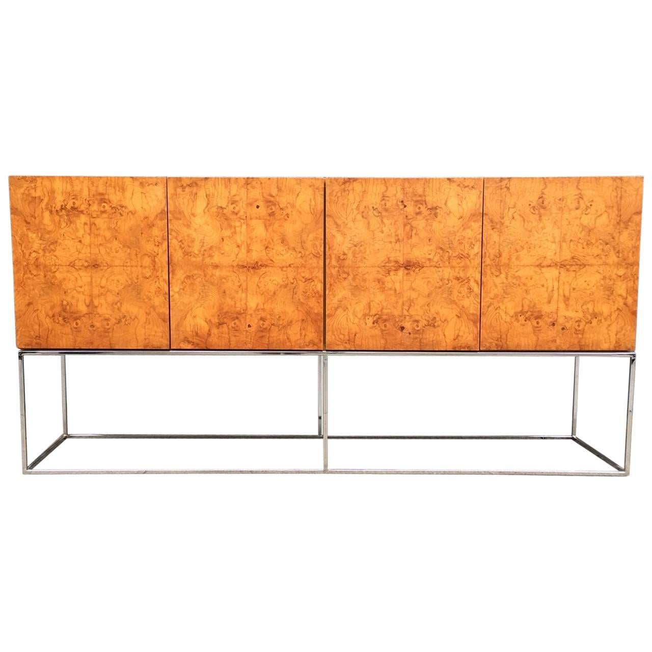 Milo Baughman for Thayer Coggin Sideboard/Credenza in Bookmatched Olive Burlwood